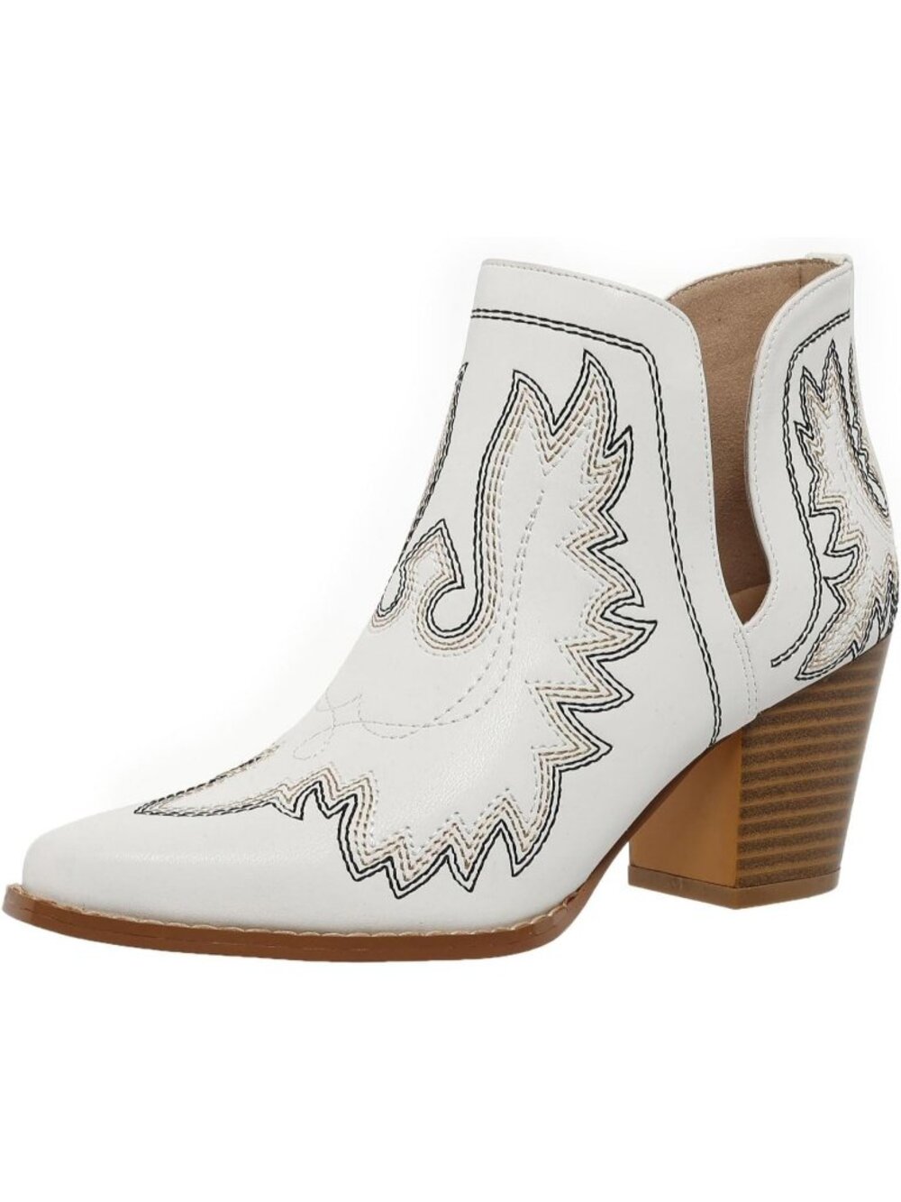Women's White Chunky Heel Pointed Toe Classic Look Cowboy Boots Casual